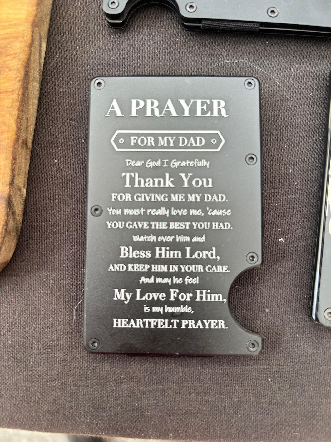 A prayer cash and credit card holder