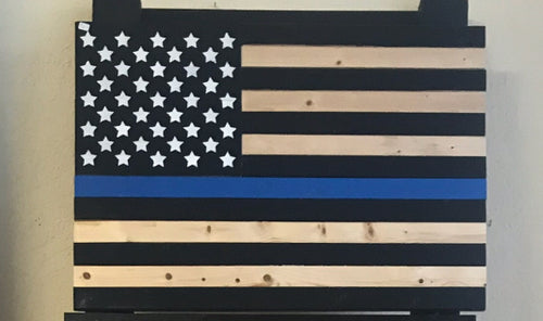 Blue line wood flag