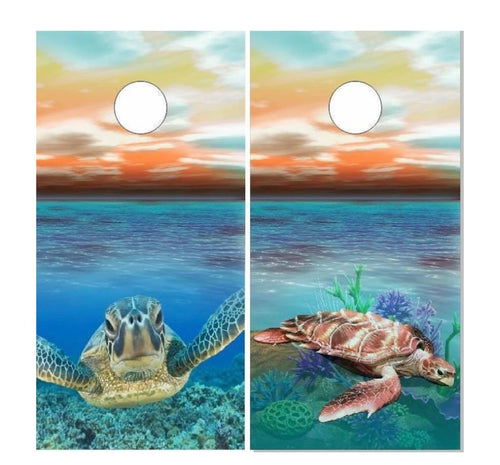 Beach and turtle scene corn hole boards