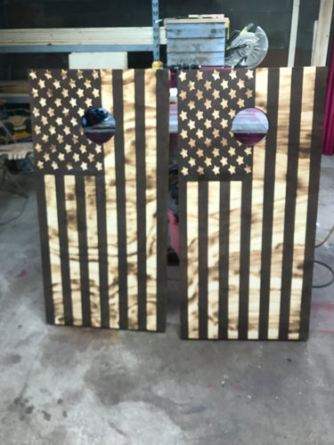 Brown/natural stain corn hole boards
