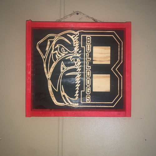 Bulldog sign (carved)  Flag