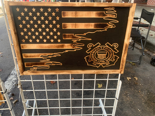 Coast guard and flag (carved)  Flag